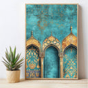 Turquoise and gold Mughal-inspired painting on canvas