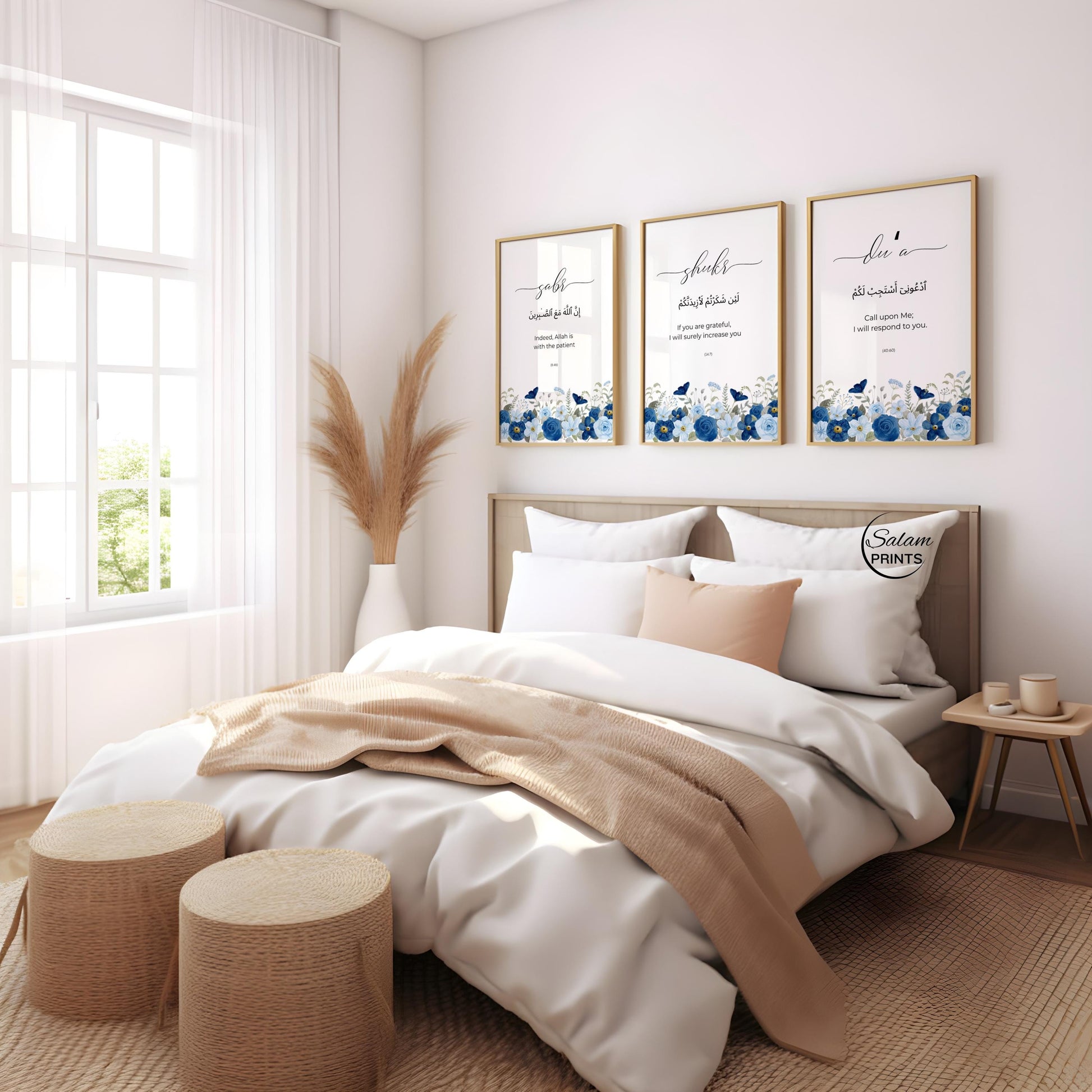 Gift-worthy Islamic wall art trio in navy blue