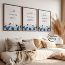 Set of three wall art prints ready for framing - navy blue decor
