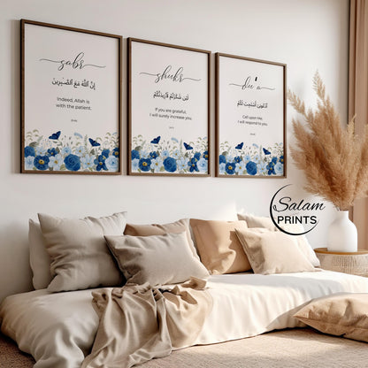 Set of three wall art prints ready for framing - navy blue decor