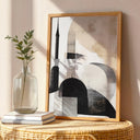Abstract mosque art print beige and black front view