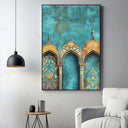 Abstract Islamic wall decor featuring an ornate arch motif