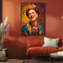 Vibrant wall art featuring a woman's portrait with flowers on canvas