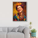 Gallery-wrapped Frida portrait canvas with bold colors