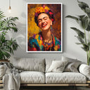 Living room display of Frida portrait canvas wall art