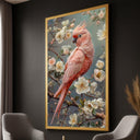 Pink cockatoo perched among tropical flowers on canvas print
