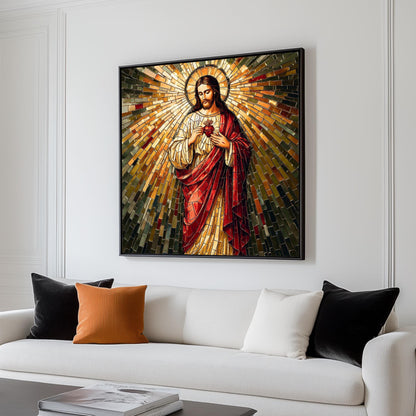 Religious mosaic wall art showing Sacred Heart - full square layout