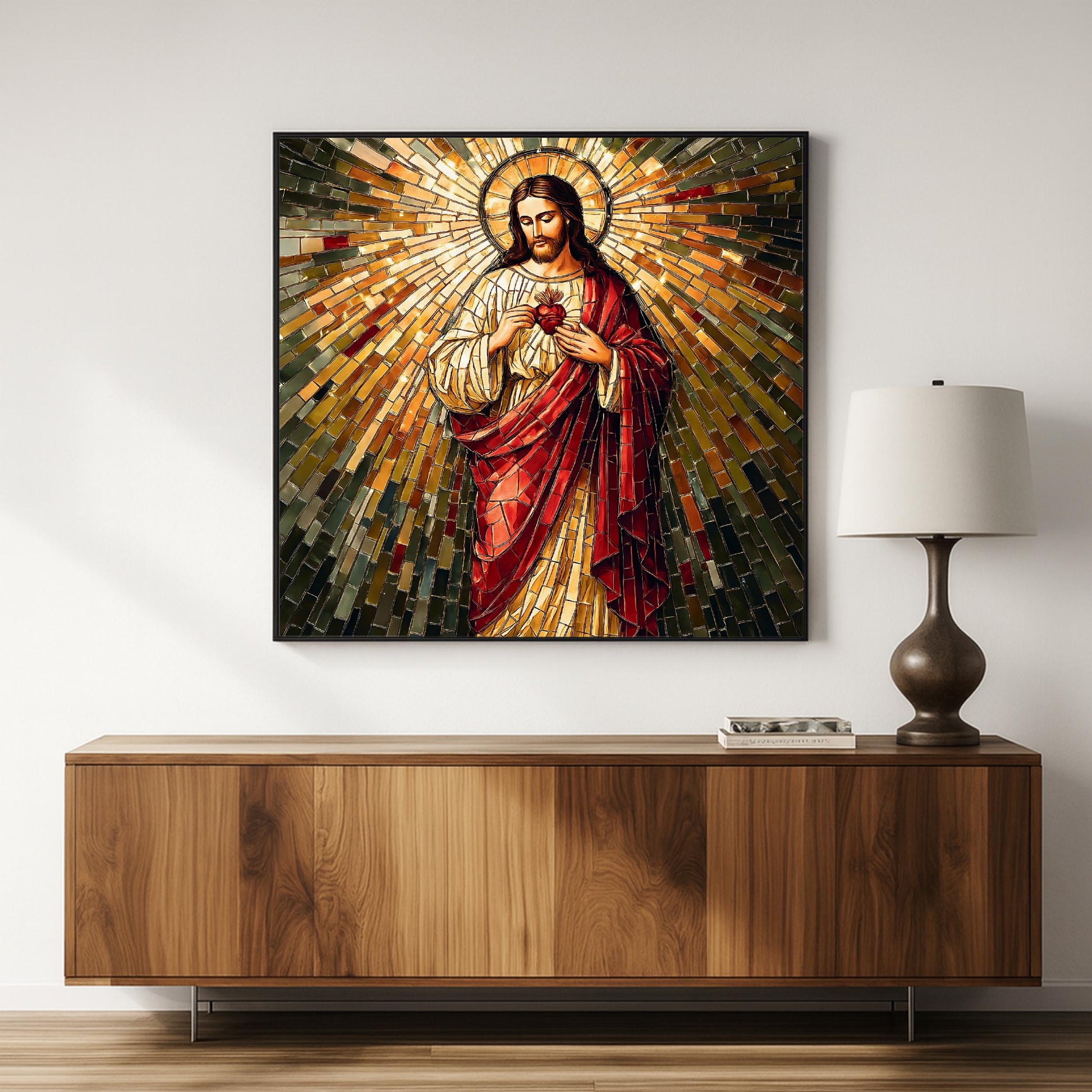 Church decor - Sacred Heart mosaic art on wall