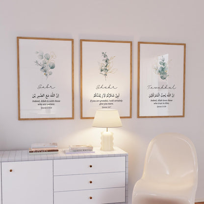 Three-piece Quran verse wall decor for Muslim homes