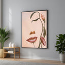 Pink floral canvas wall art featuring a delicate butterfly motif