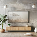Neutral Islamic wall art featuring Quranic verse above a sofa