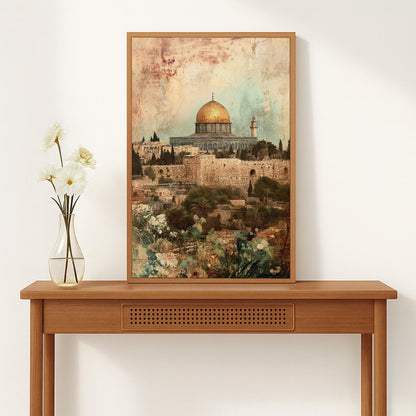 Jerusalem historic architecture motif with minaret-inspired lines