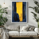 Modern geometric lines on stretched canvas art in navy and yellow