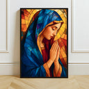 Blessed Virgin Mary stained glass-inspired wall art close-up