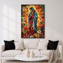 Virgin Mary sacred art wall decor with floral accents