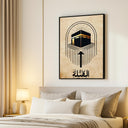 Bedroom decor featuring Kaaba Qibla direction piece