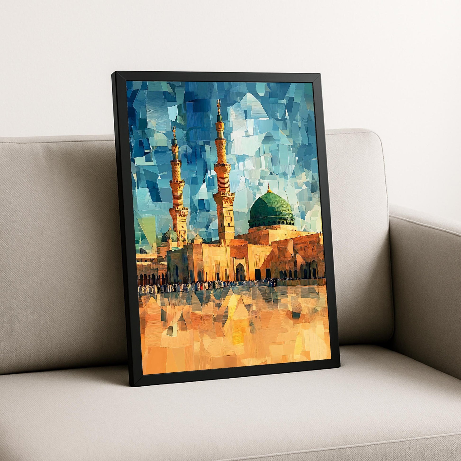 Abstract Islamic art depicting Medina mosque in oil painting style