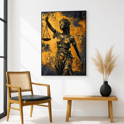 Studio shot of Lady Justice impasto art print on display