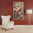 Close-up of pink cockatoo with tropical foliage artwork on canvas