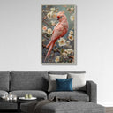 Bird and tropical plants canvas print displayed in modern interior