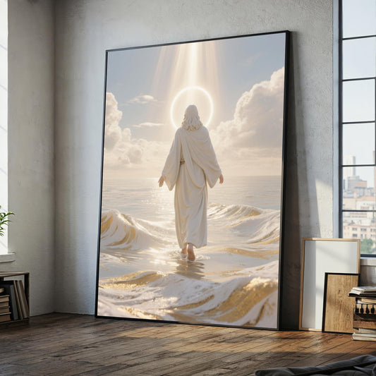 Jesus walking on water canvas painting - front view