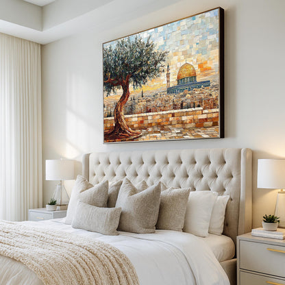 Minimalist Islamic art print with sacred mosque motif