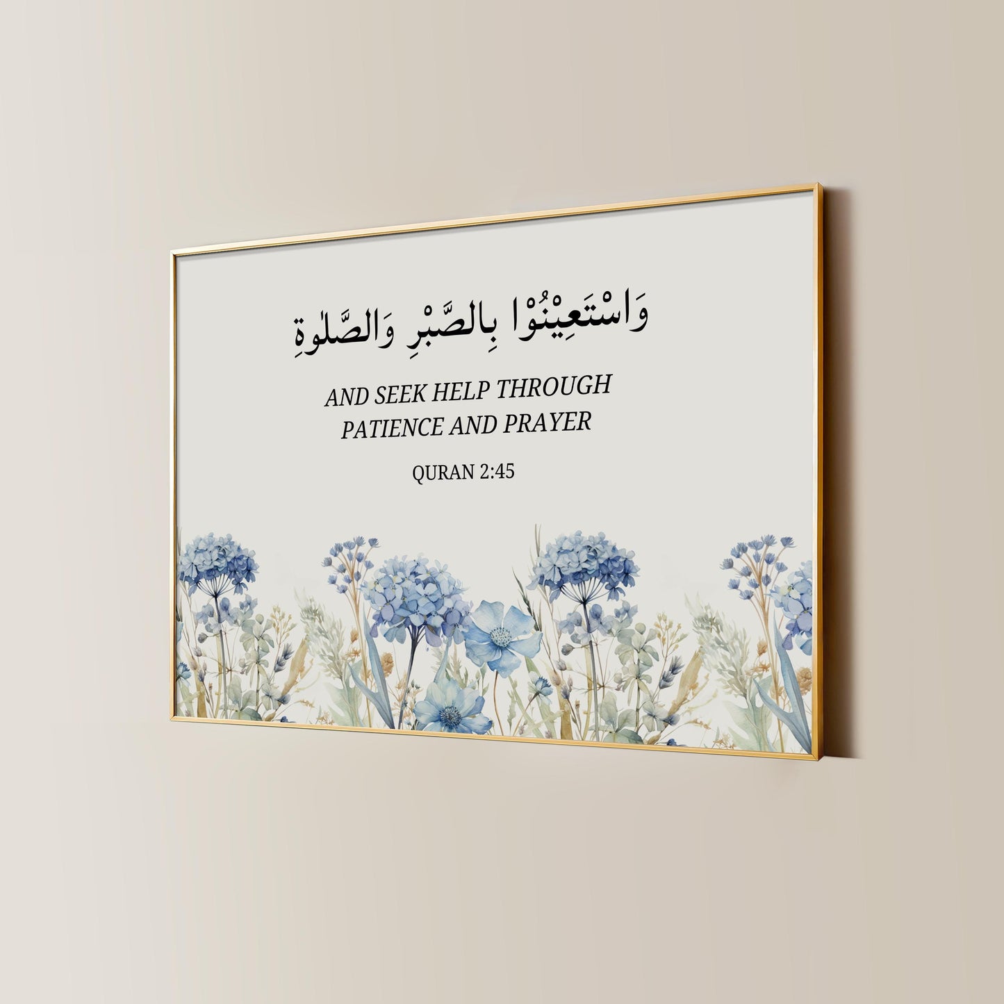 Blue and gold floral arabesque wall art