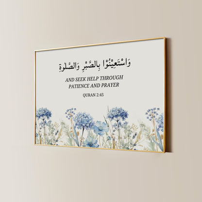 Blue and gold floral arabesque wall art