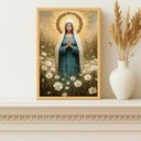 Sacred Mary portrait with floral halo for home altar