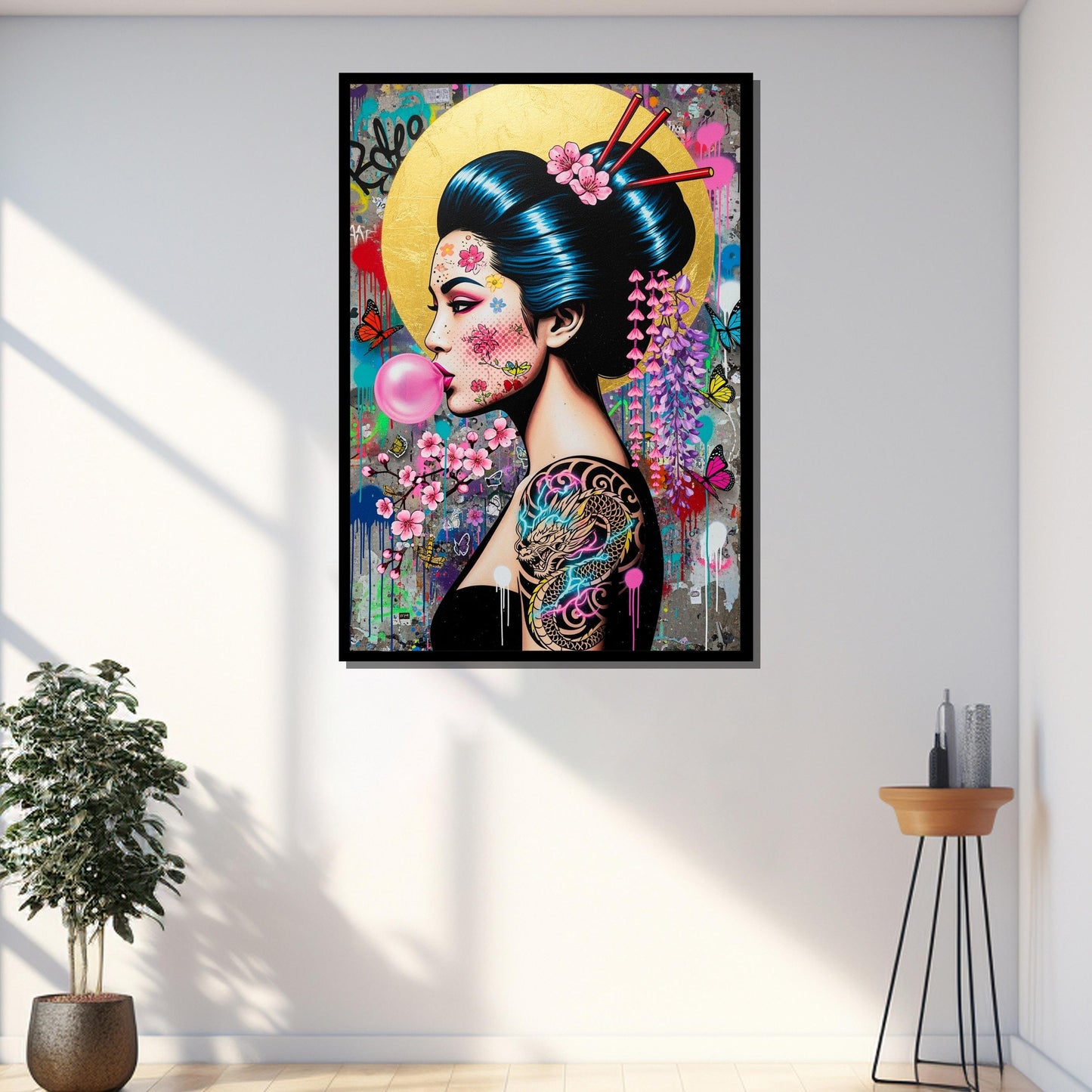 Vibrant Japanese pop art style canvas print on textured gallery canvas