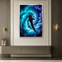 Modern living room with whale shark ocean art on wall