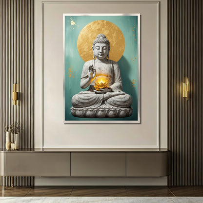 Zen decor wall art featuring white Buddha and lotus