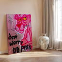 Studio shot of Pink Panther canvas print showing stretch texture