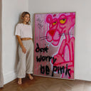 Vibrant colors on Pink Panther graffiti canvas