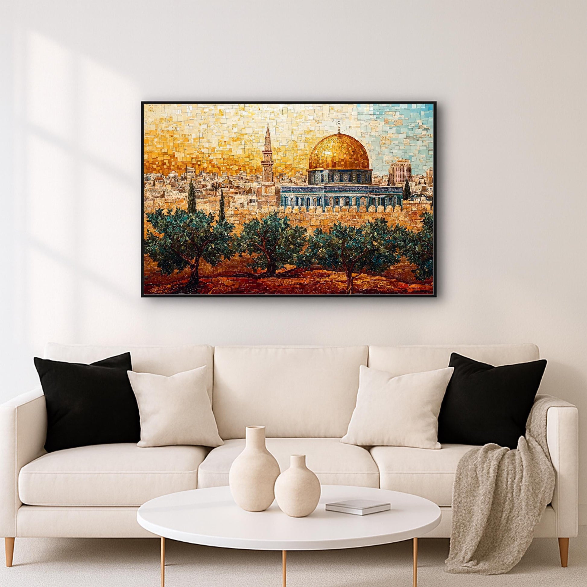 Abstract Islamic wall art featuring geometric mosaic pattern