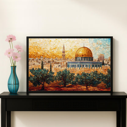 Jerusalem-inspired mosaic design on wall decor