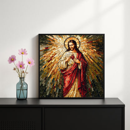 Christian decor - Sacred Heart mosaic design on white background