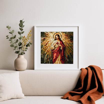 Living room wall art - Sacred Heart of Jesus square mosaic