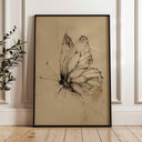 Vintage black butterfly sketch print on textured paper ready for framing