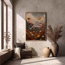 Close-up of textured floral mountain artwork