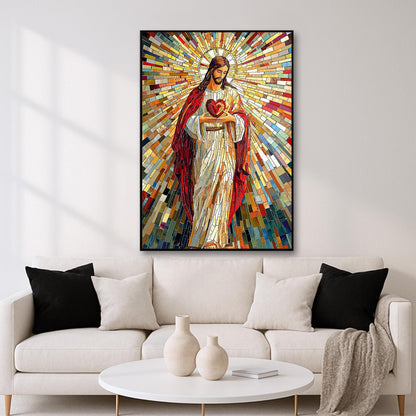 Catholic mosaic style religious wall decor close up