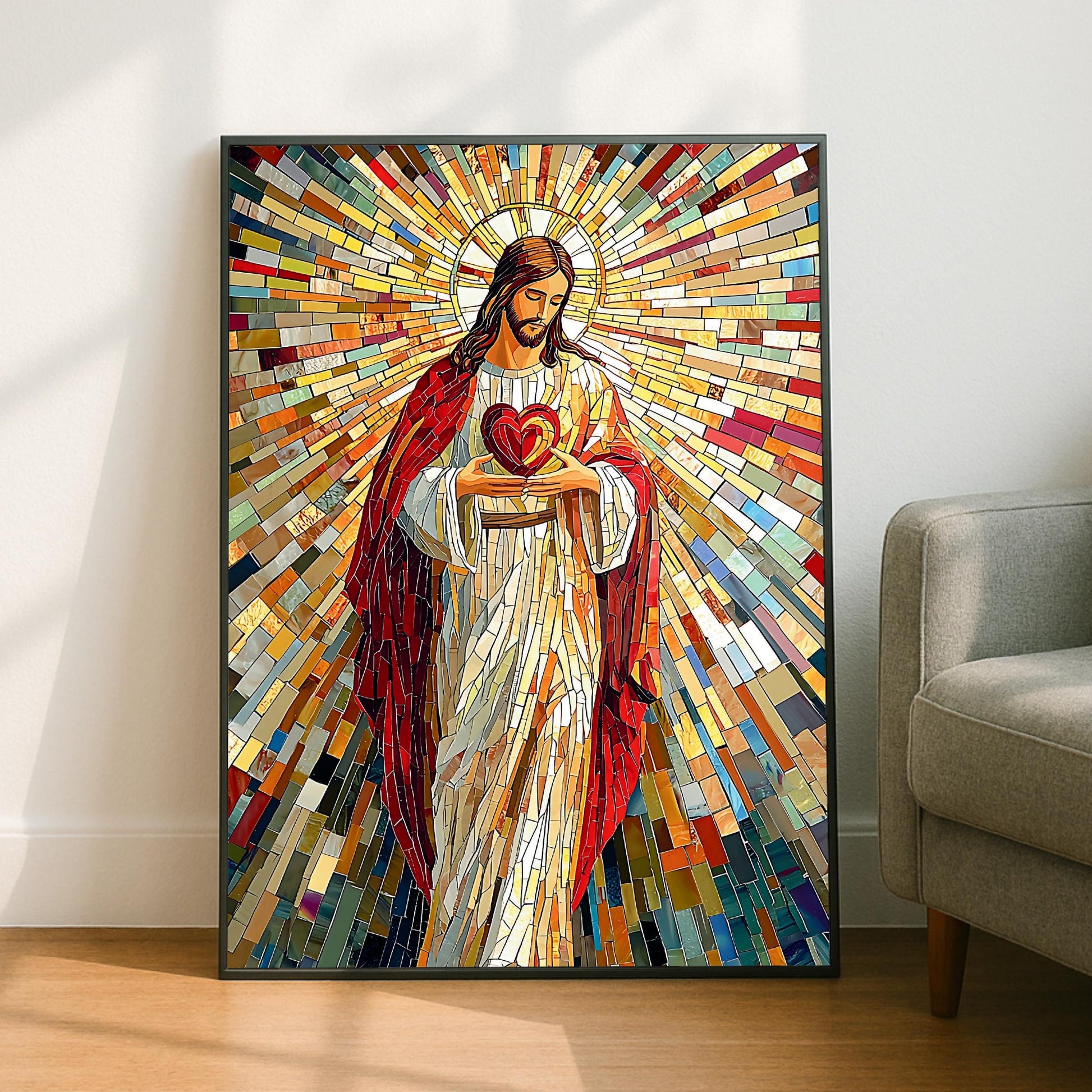 Religious wall art arrangement for living space