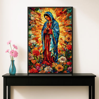Colorful mosaic Our Lady of Guadalupe wall print ready to hang