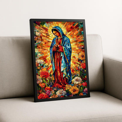 Religious wall art featuring Mary with floral border