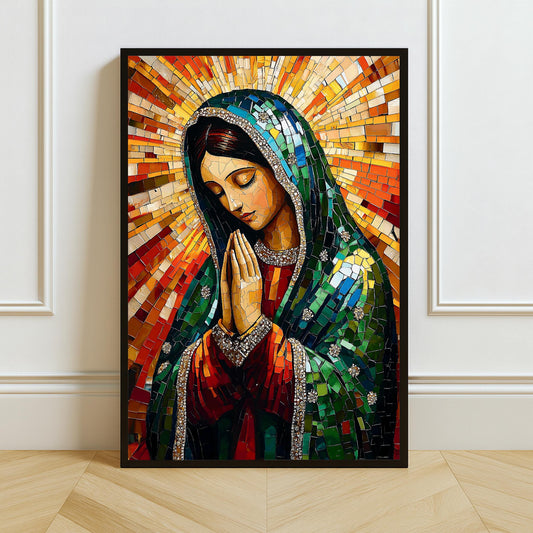 Mary of Guadalupe mosaic wall art - full portrait with vibrant colors