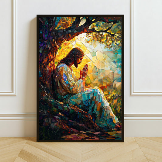 Jesus stained glass wall art print - front view