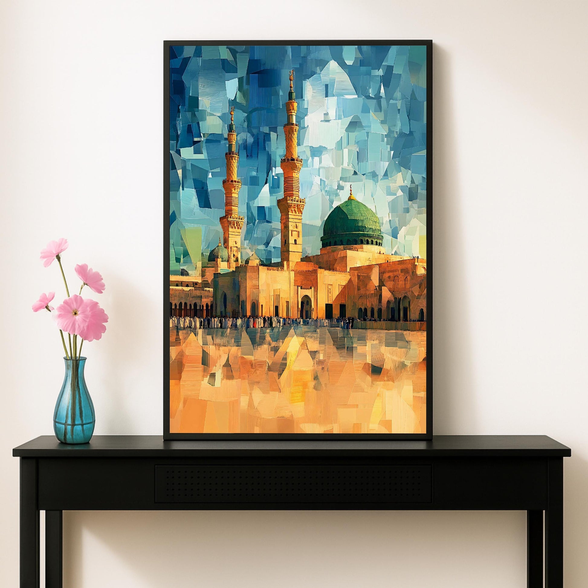 Framed Masjid Al Nabawi wall art with intricate geometry