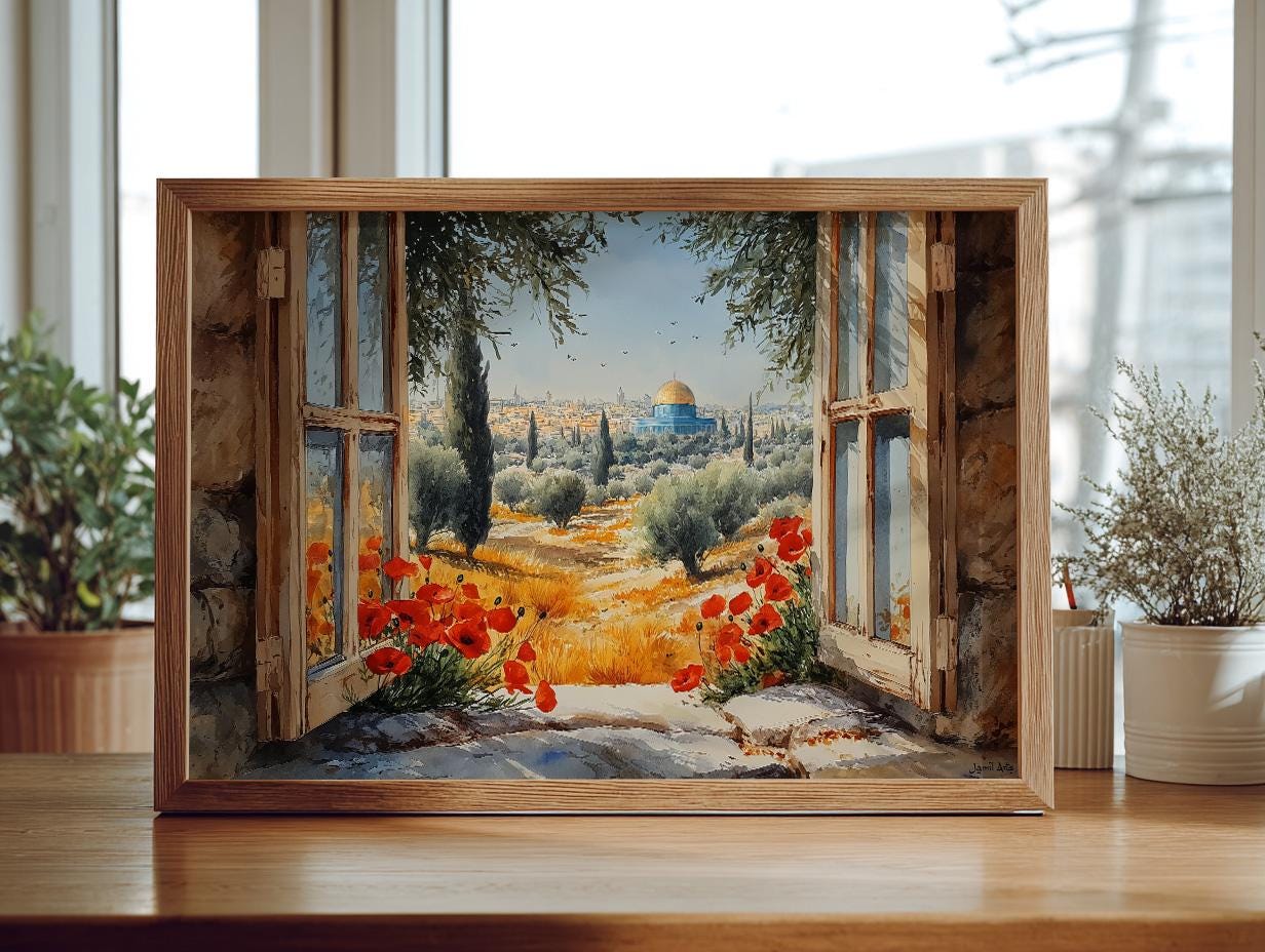 Jerusalem-inspired Islamic wall art featuring Dome of the Rock design