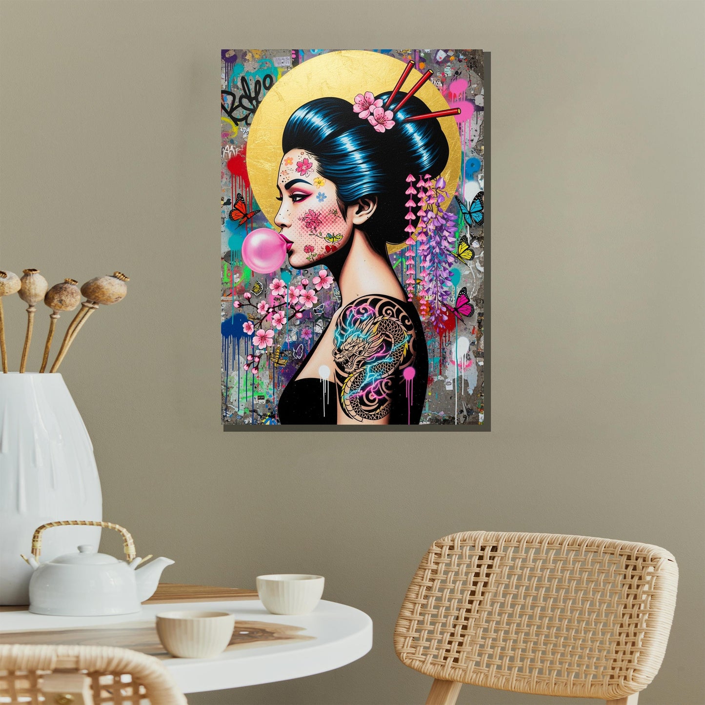 Alternative angle highlighting intricate line work and color contrast