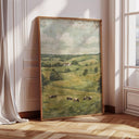 Pastoral landscape with grazing cows in a sunlit English countryside